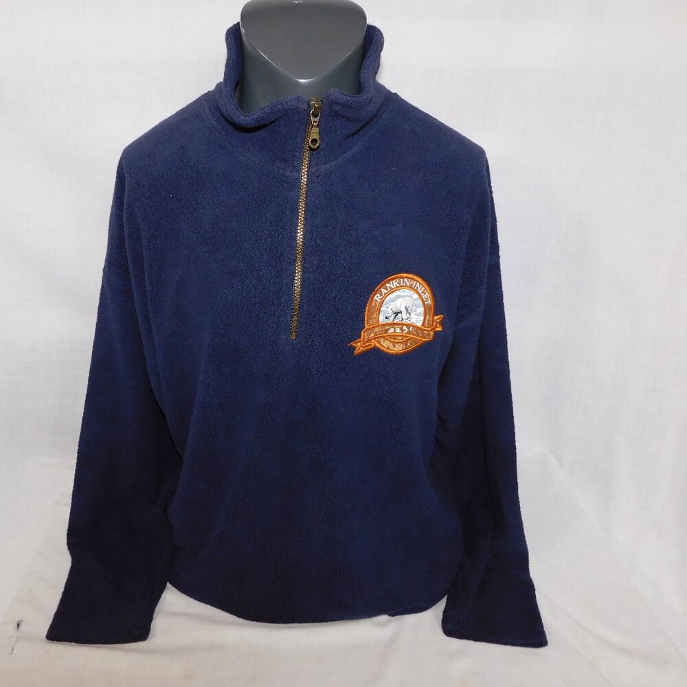 ENVIRONMENT Mens XL Oversized 1/4 Zip Blue Fleece Rankin Inlet Polar Bear NEW
